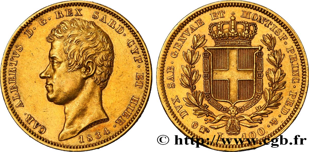 ITALIE - ROYAUME DE SARDAIGNE 100 Lire Charles-Albert 1834 Turin TTB+ 