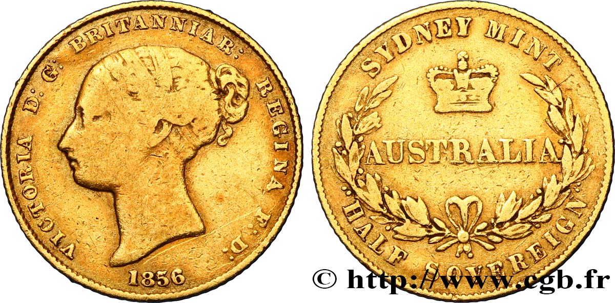 AUSTRALIA 1/2 Souverain Victoria 1856 Sydney BC 