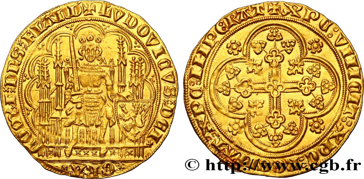 FLANDRE - COMTÉ DE FLANDRE - LOUIS DE MALE Écu d or au lion c. 1373-1383 Gand ou Malines SPL 