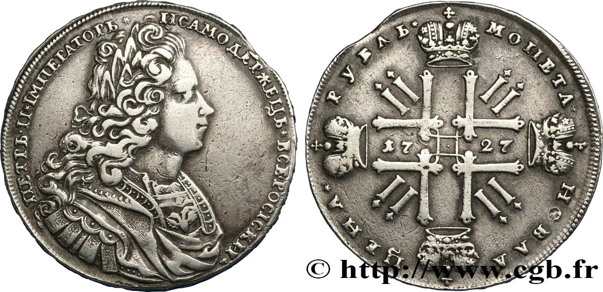 RUSSIE Rouble Pierre II 1727 Moscou TB+ 