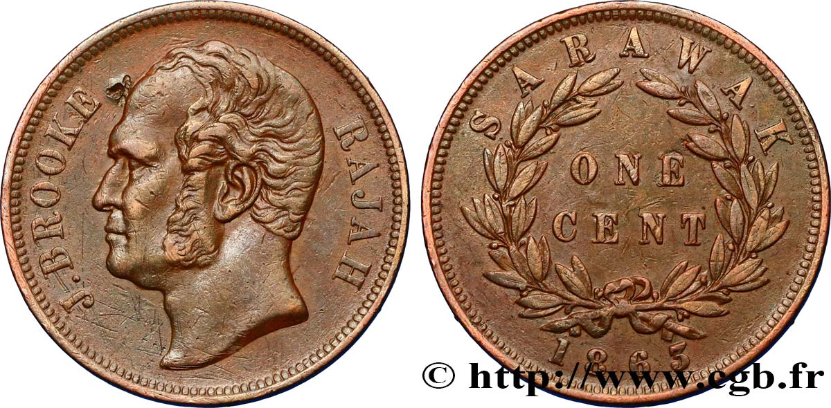 SARAWAK 1 Cent Sarawak Rajah James Brooke 1863 Birmingham TTB 