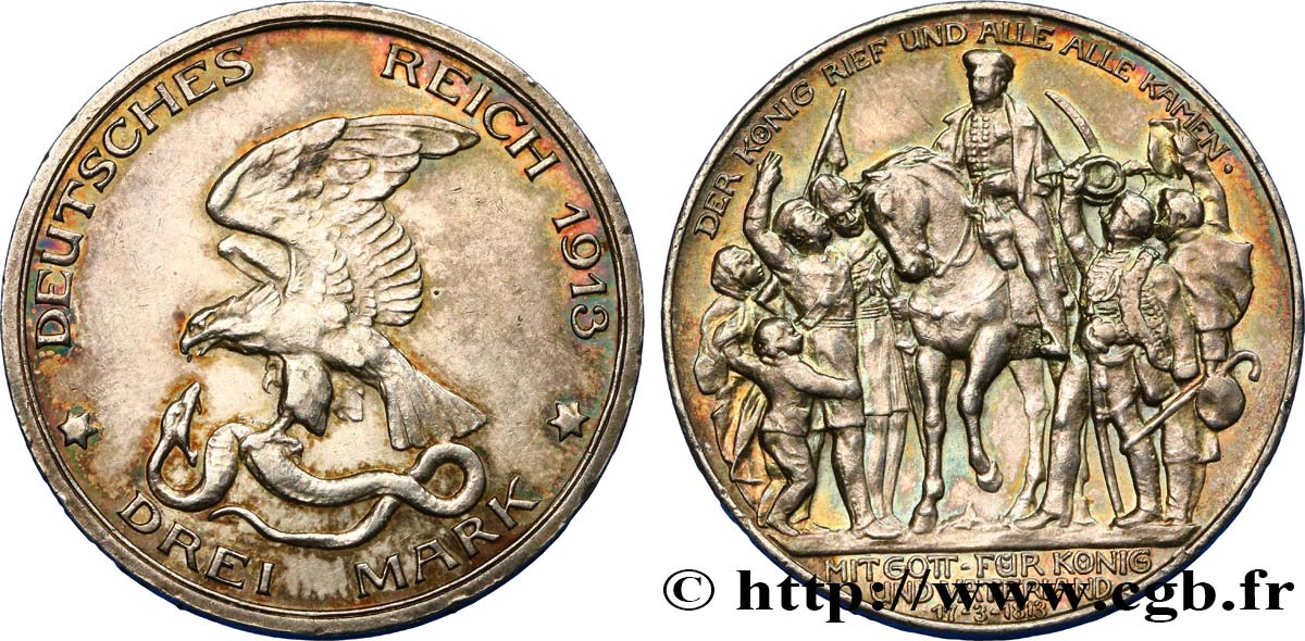 ALLEMAGNE - PRUSSE 3 Mark 100e anniversaire défaite de Napoléon 1913 Berlin SUP 
