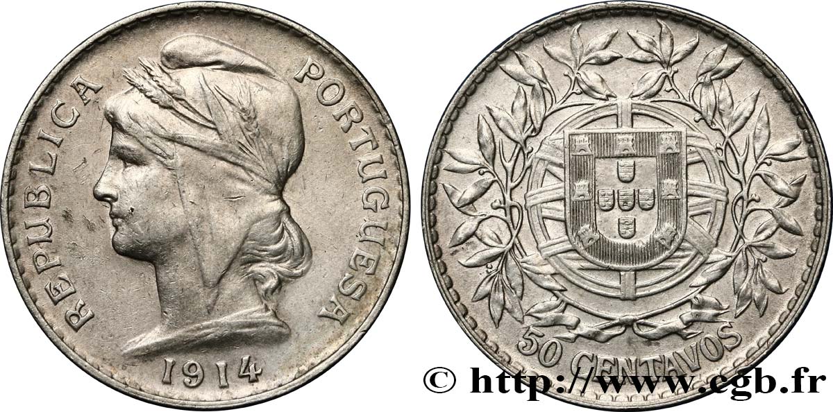 PORTUGAL 50 Centavos 1914  AU 