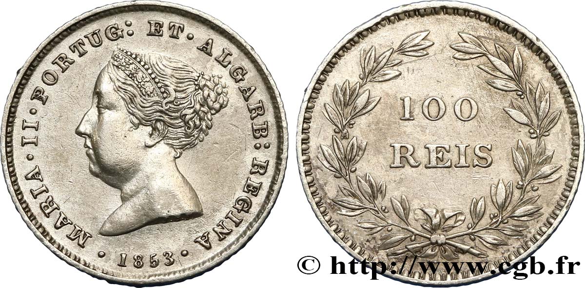PORTUGAL 100 Réis Marie II 1853  TTB+ 