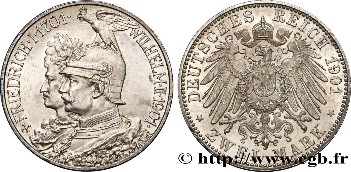 ALLEMAGNE - PRUSSE 2 Mark Guillaume II 200e anniversaire de la Prusse 1901 Berlin SPL/FDC 