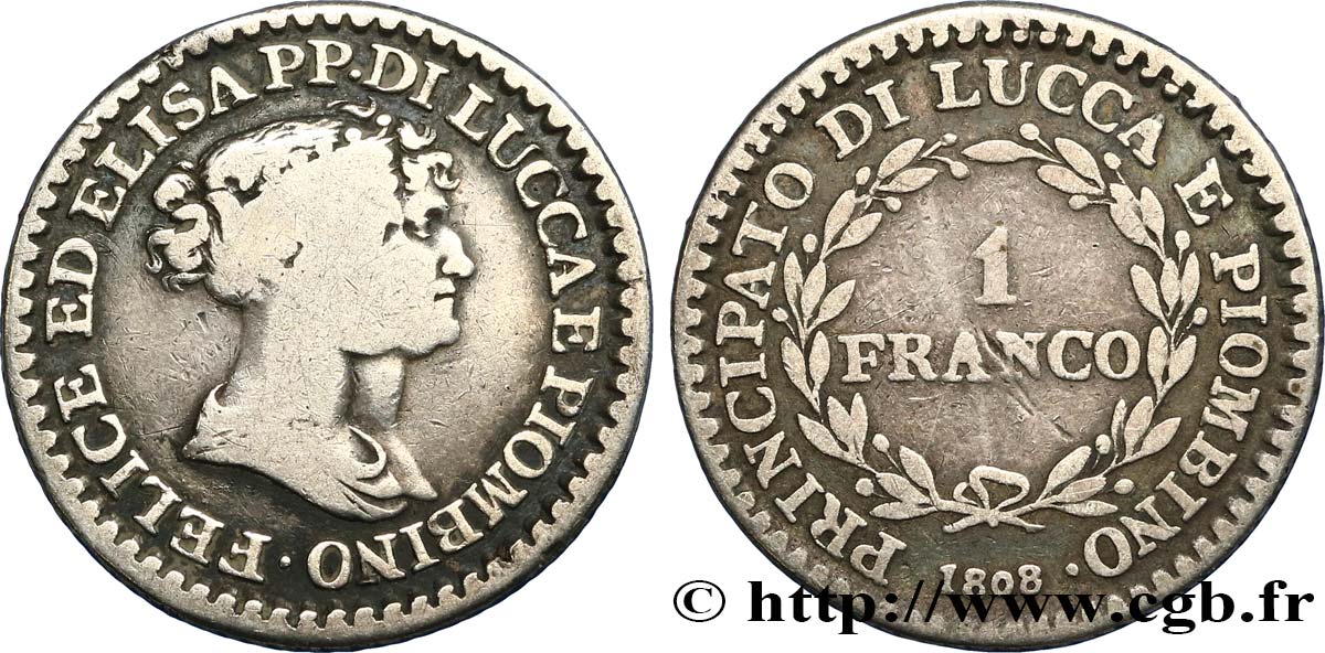 ITALY - LUCCA AND PIOMBINO 1 Franco 1808 Florence VF 