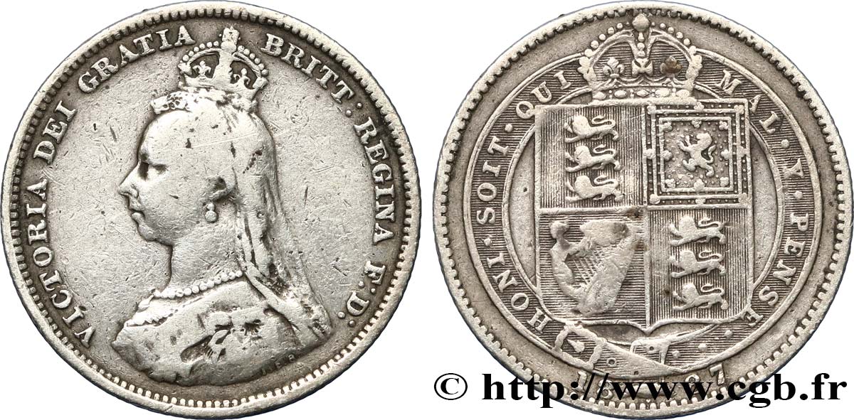 UNITED KINGDOM 1 Shilling Victoria buste du jubilé 1887  VF 