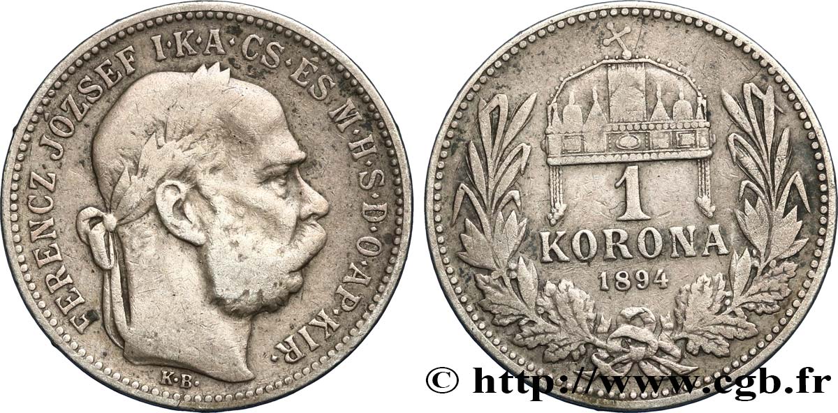 HUNGARY 1 Korona François-Joseph 1894 Kremnitz - KB XF 
