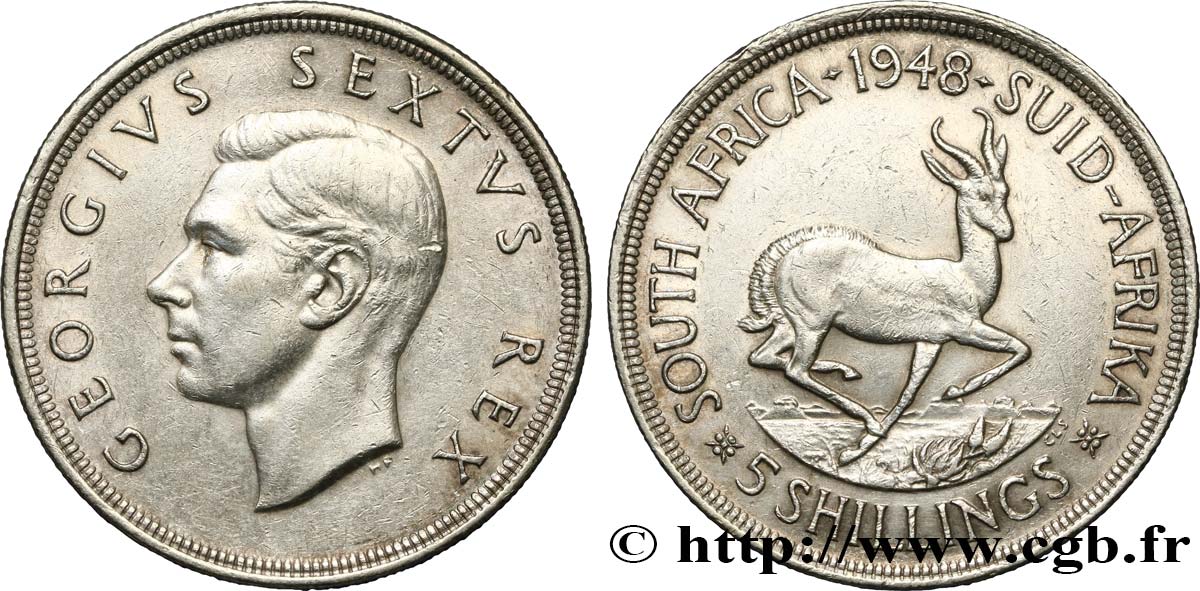 AFRIQUE DU SUD 5 Shillings Georges VI 1948 Pretoria TTB+ 