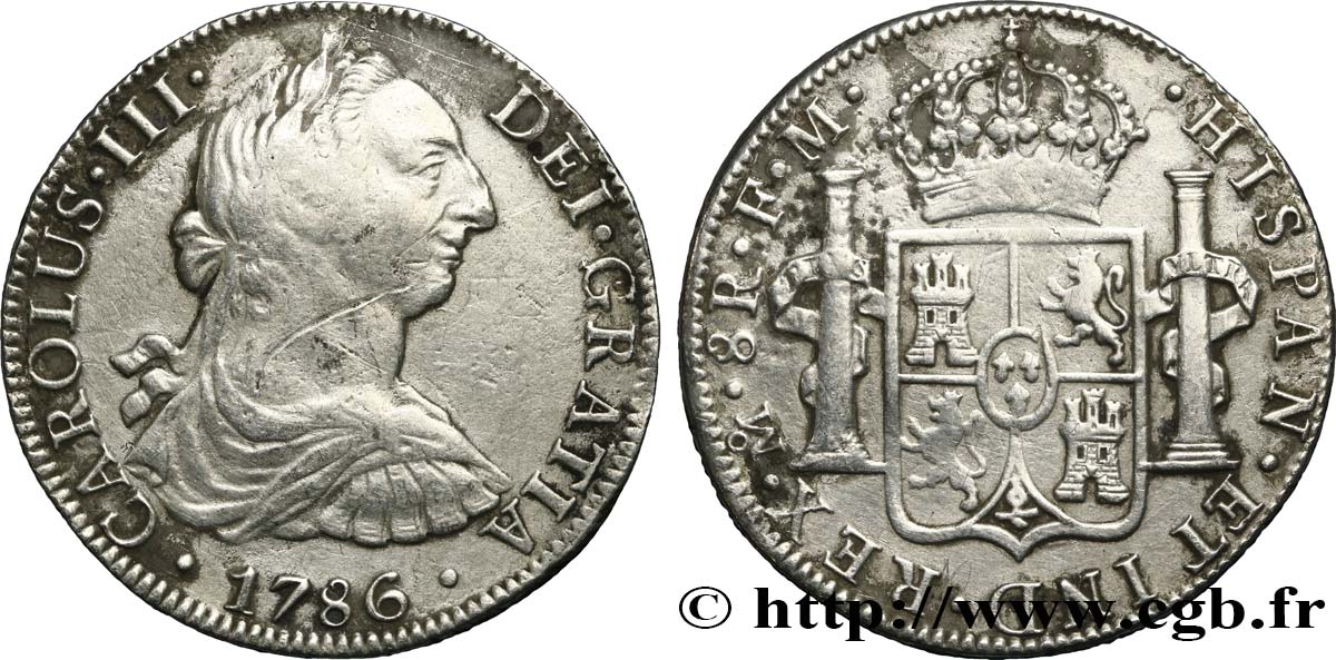 MEXIQUE 8 Reales Charles III d’Espagne 1786 Mexico TB+ 
