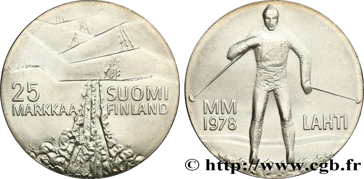 FINLANDE 25 Markkaa Jeux d’hivers Lahti 1978  SUP 