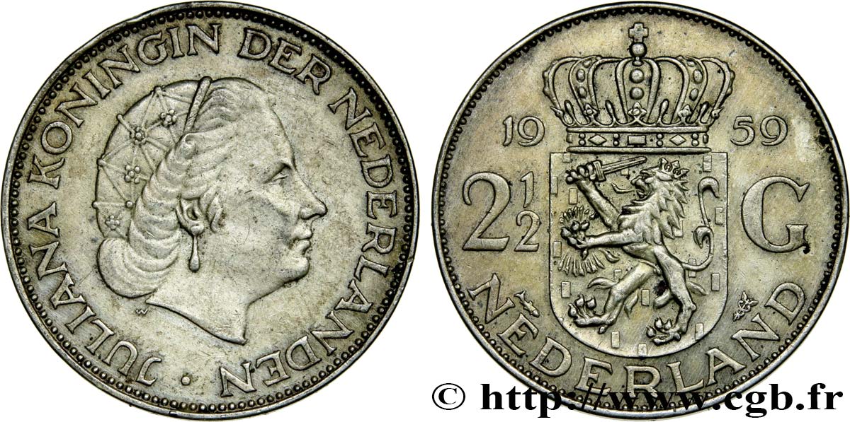 PAíSES BAJOS 2 1/2 Gulden Juliana 1959 Utrecht EBC 