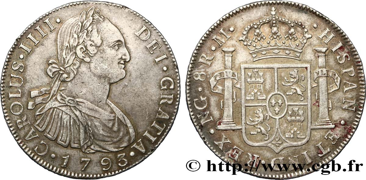 GUATEMALA - CHARLES IV 8 Reales 1793 Guatemala AU 