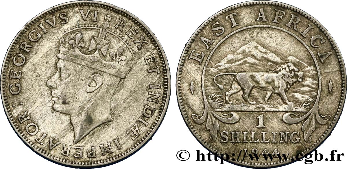 AFRIQUE DE L EST 1 Shilling Georges VI / lion 1944 Heaton - H TTB 