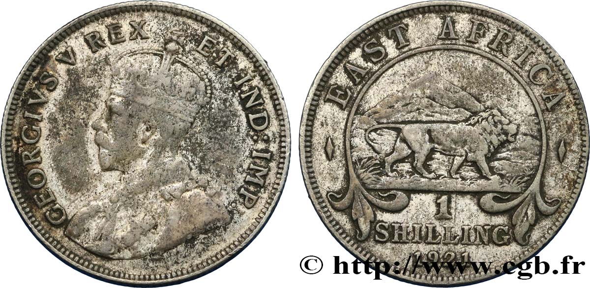 EAST AFRICA 1 Shilling Georges V / lion 1921 British Royal Mint VF 