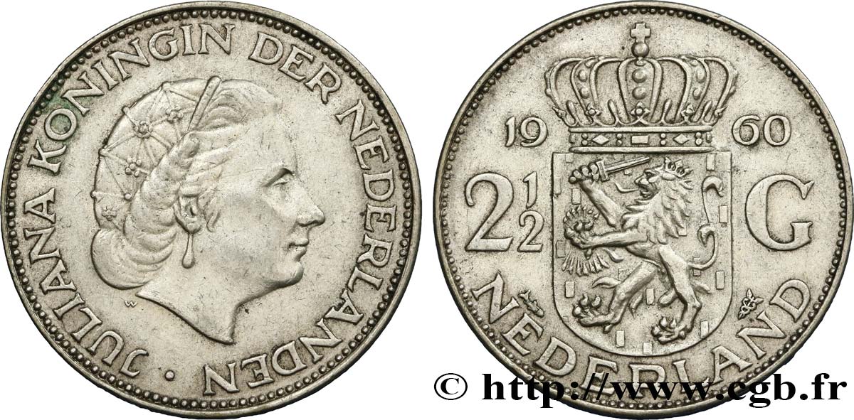 PAESI BASSI 2 1/2 Gulden Juliana 1960 Utrecht SPL 