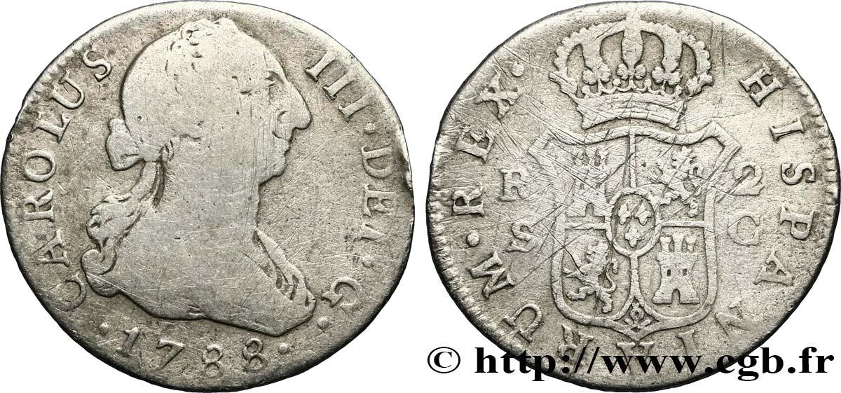 ESPAGNE 2 Reales Charles III 1788 Séville B 