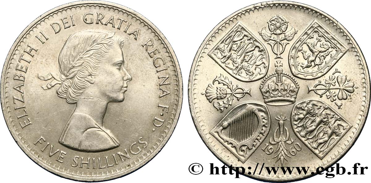 REINO UNIDO 5 Shillings (1 Crown) Elisabeth II 1960  EBC 
