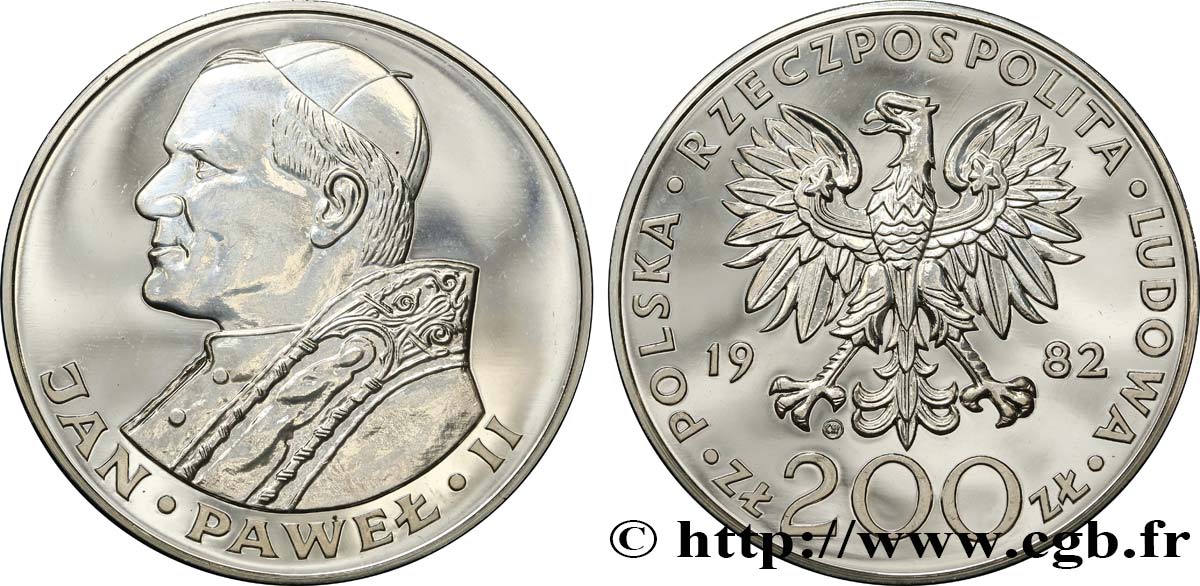 POLONIA 200 Zlotych Proof visite du pape Jean-Paul II 1982  MS 