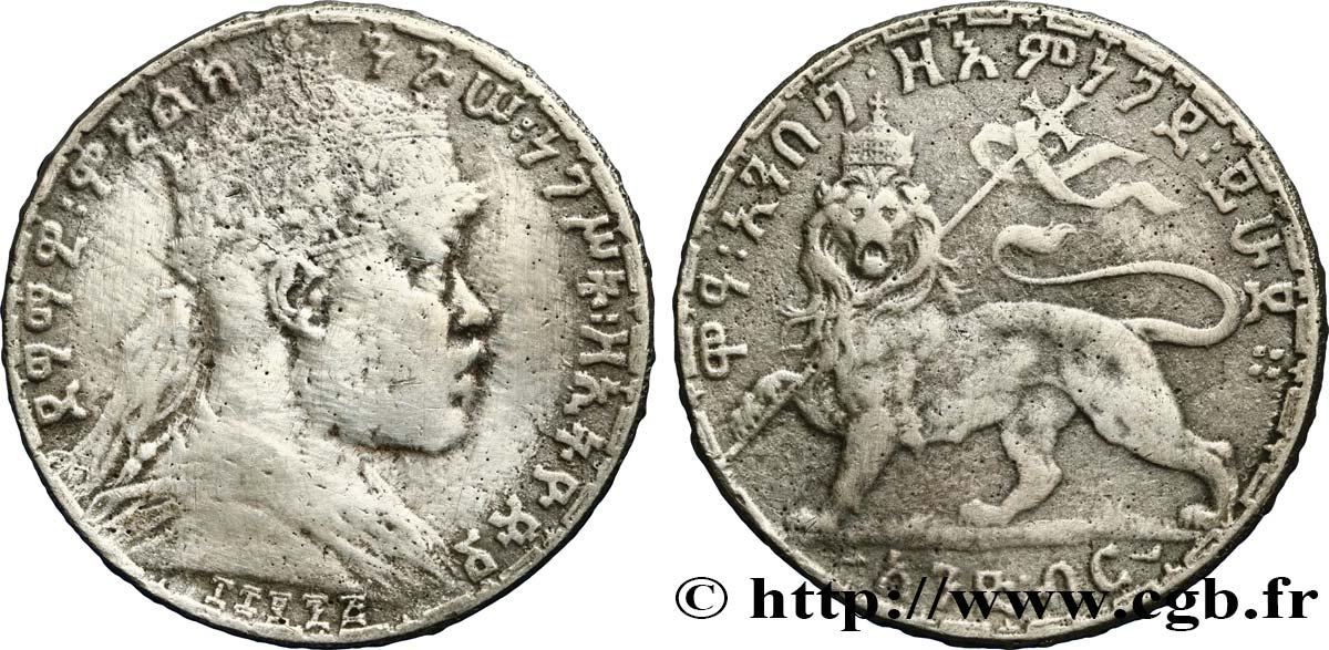 ETHIOPIA 1 Birr Ménélik II / lion EE1895 1903 Paris VF