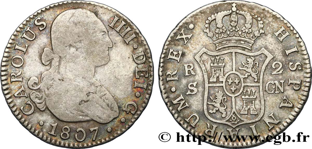 SPAIN 2 Reales Charles IV 1807 Séville VF/XF 