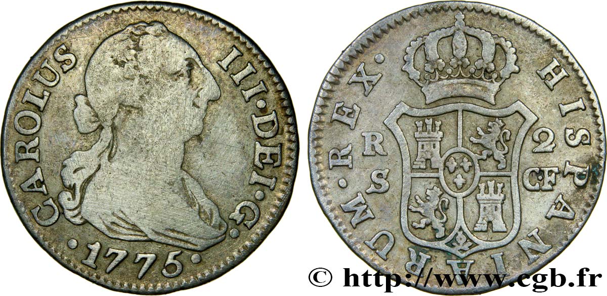 SPAIN 2 Reales Charles III 1775 Séville VF/XF 