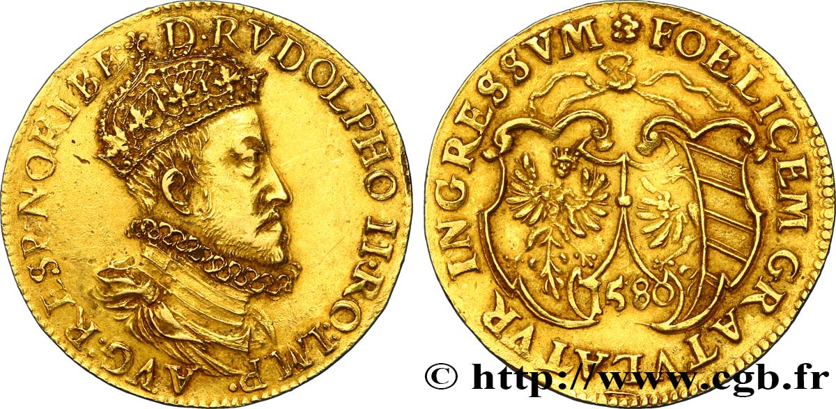 ALLEMAGNE - VILLE DE NUREMBERG - RUDOLPHE II Gulden d’or 1580 Nuremberg MBC+ 
