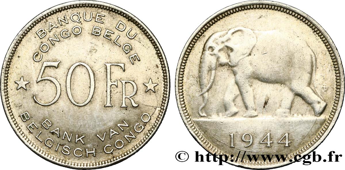 BELGIAN CONGO 50 Francs 1944  XF 