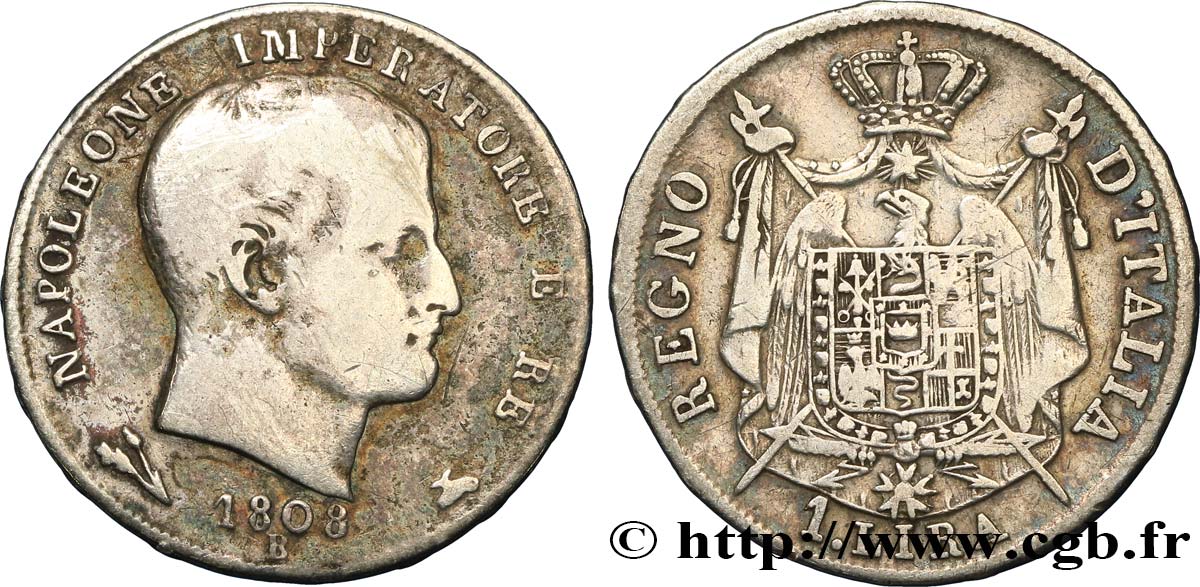 ITALY - KINGDOM OF ITALY - NAPOLEON I 1 Lire 1808 Bologne VF 