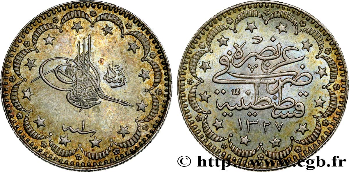 TURKEY 5 Kurush AH1327 an 1 1909 Constantinople AU 