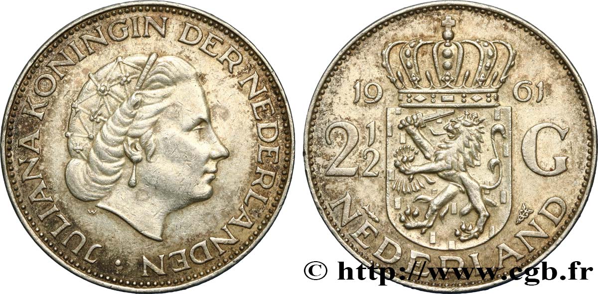 PAYS-BAS 2 1/2 Gulden Juliana 1961 Utrecht TTB+ 