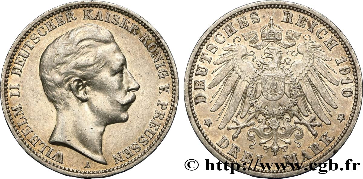 ALEMANIA - PRUSIA 3 Mark Guillaume II 1910 Berlin MBC+ 
