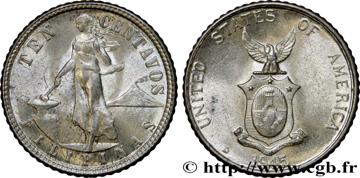 FILIPINAS 10 Centavos - Administration Américaine 1945 Denver SC 