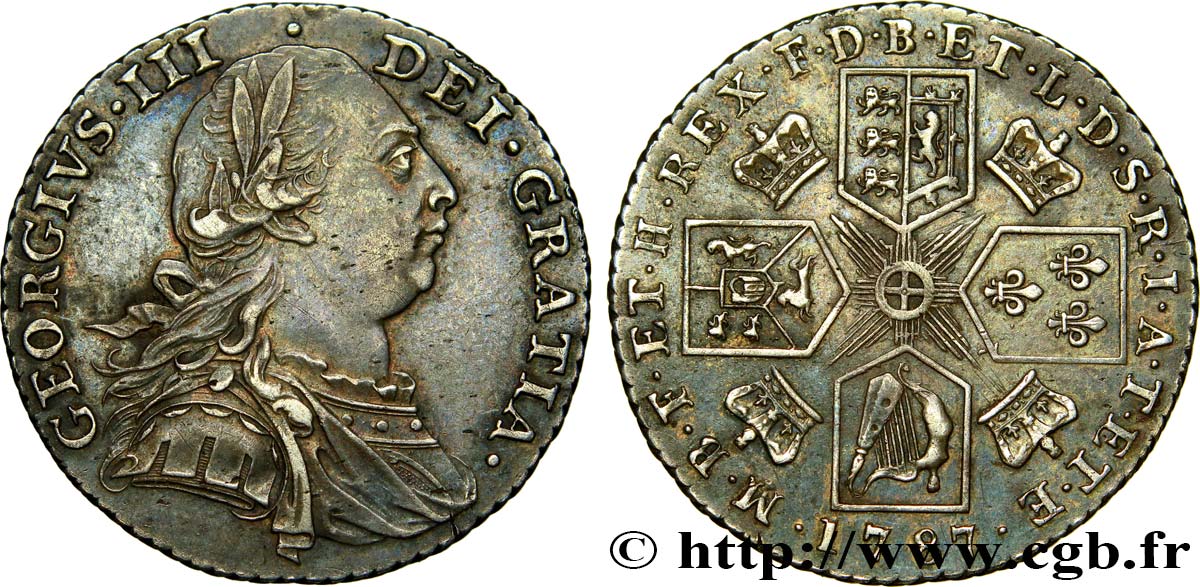 ROYAUME-UNI 6 Pence Georges III 1787  SUP 