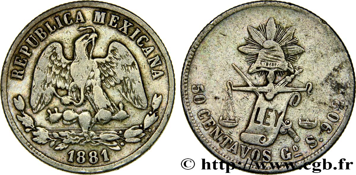 MEXIQUE 50 Centavos 1881 Guanajuato TB+ 
