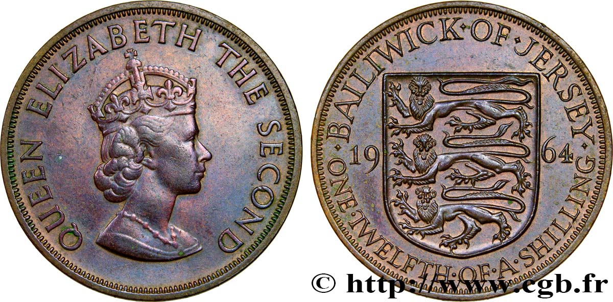 JERSEY 1/12 Shilling Élisabeth II 1964  TTB 