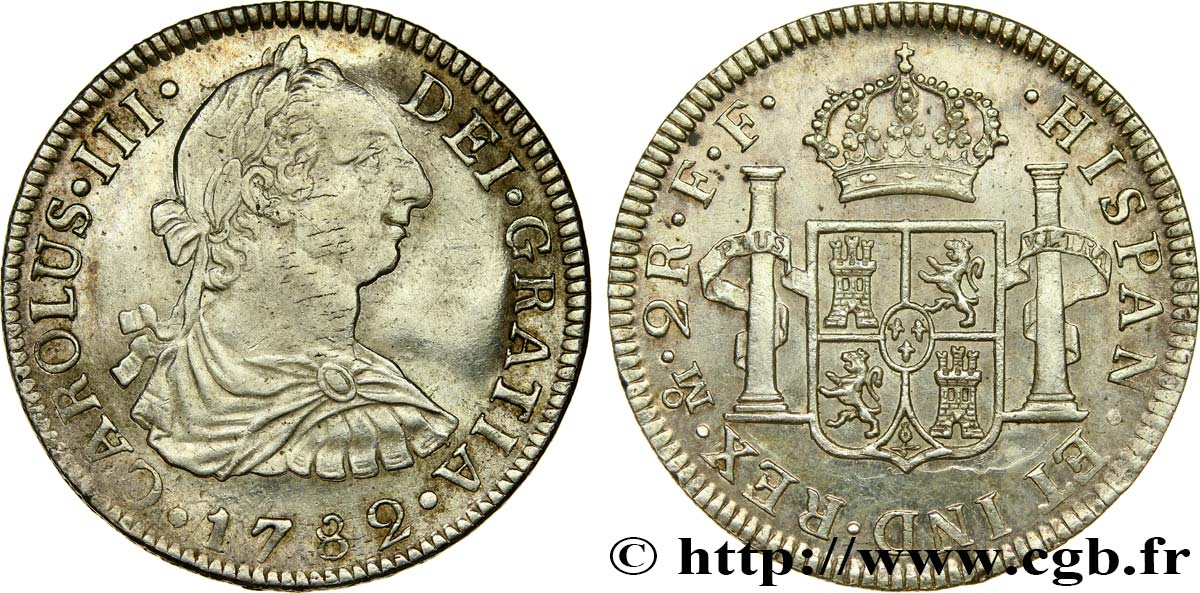 MEXICO 2 Reales Charles III 1782 Mexico AU/MS 