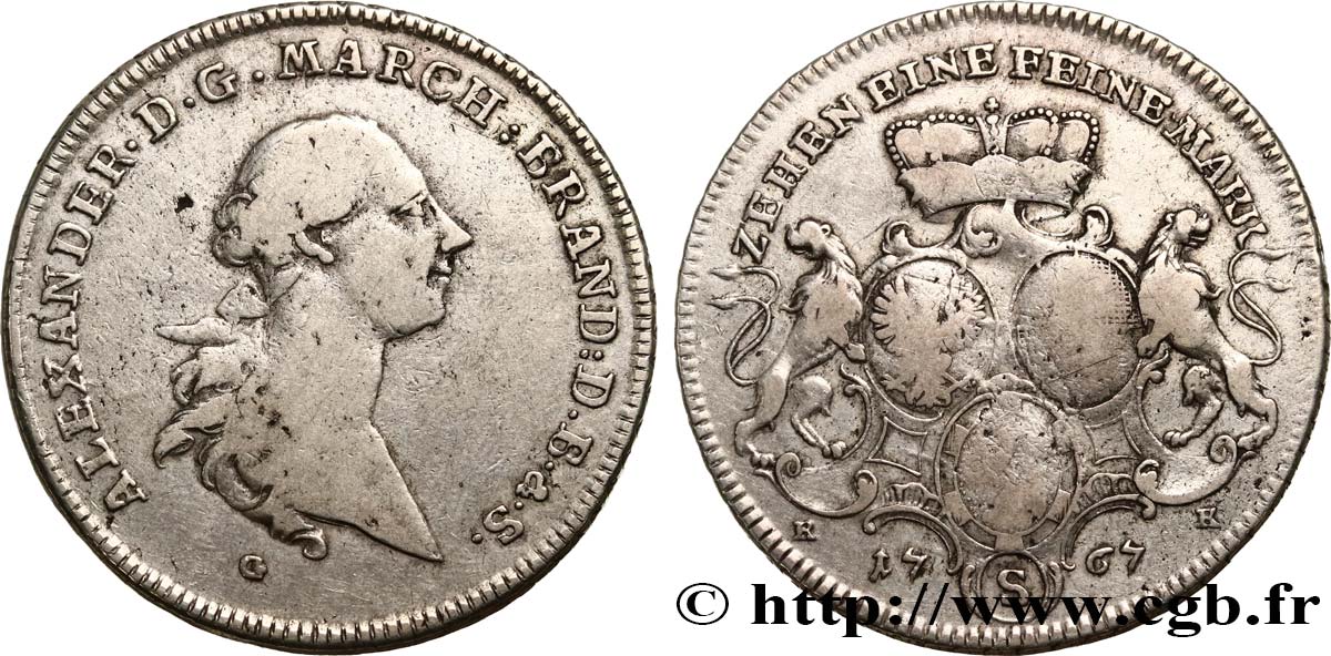 ALLEMAGNE - BRANDEBOURG-ANSBACH - CHRISTIAN-FREDERIC-CHARLES-ALEXANDRE Thaler 1767 Schwabach TB+ 