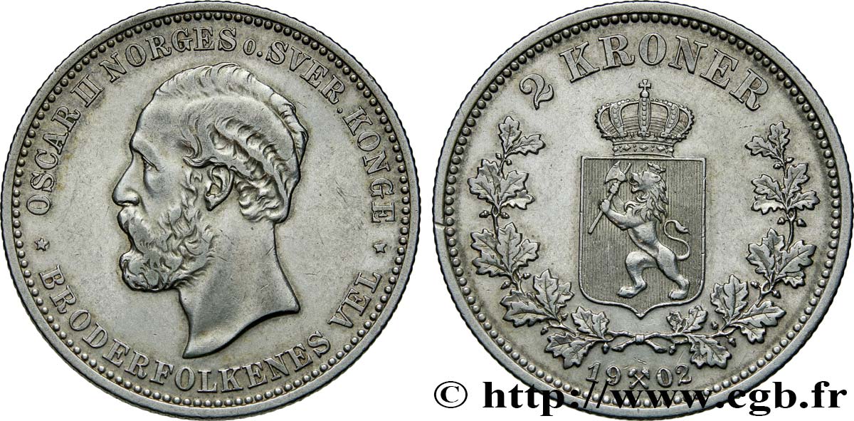 SUÈDE 2 Kronor  1902  TTB+ 