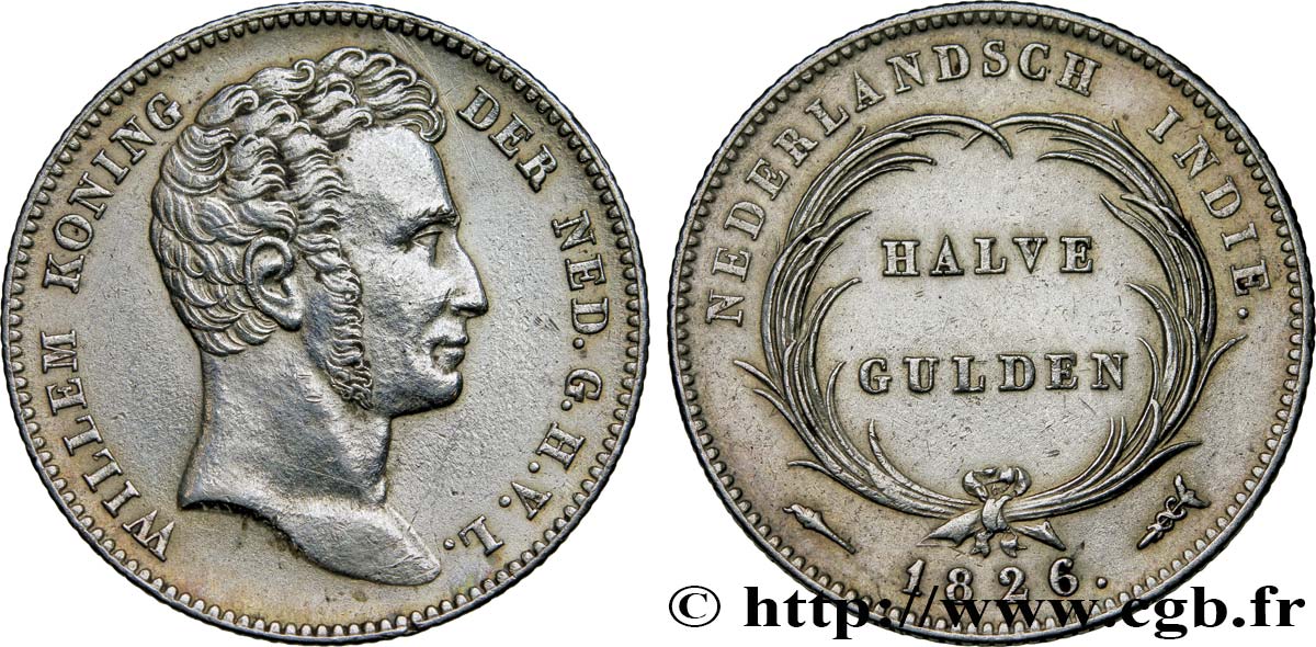 NETHERLANDS INDIES 1/2 Gulden Guillaume I 1826 Utrecht AU 