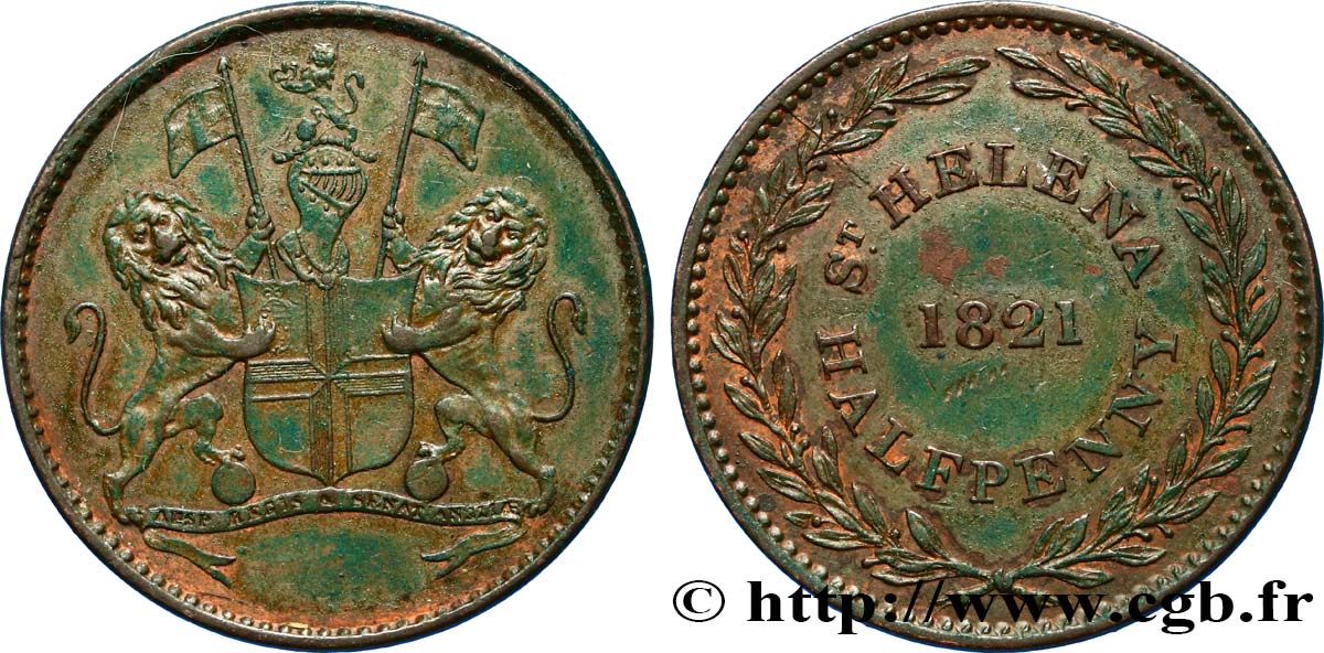 SAINT HELENA 1/2 Penny (Half Penny) 1821  AU 