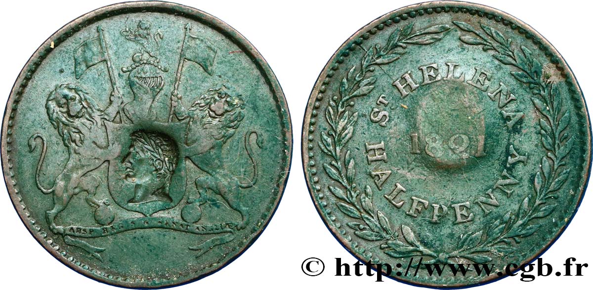 SAINT HELENA ISLAND - GEORGE IV 1/2 Penny (Half Penny) contremarquée 1821  XF 