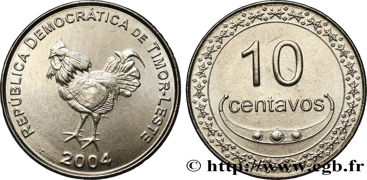 TIMOR 10 Centavos coq 2004  SPL 