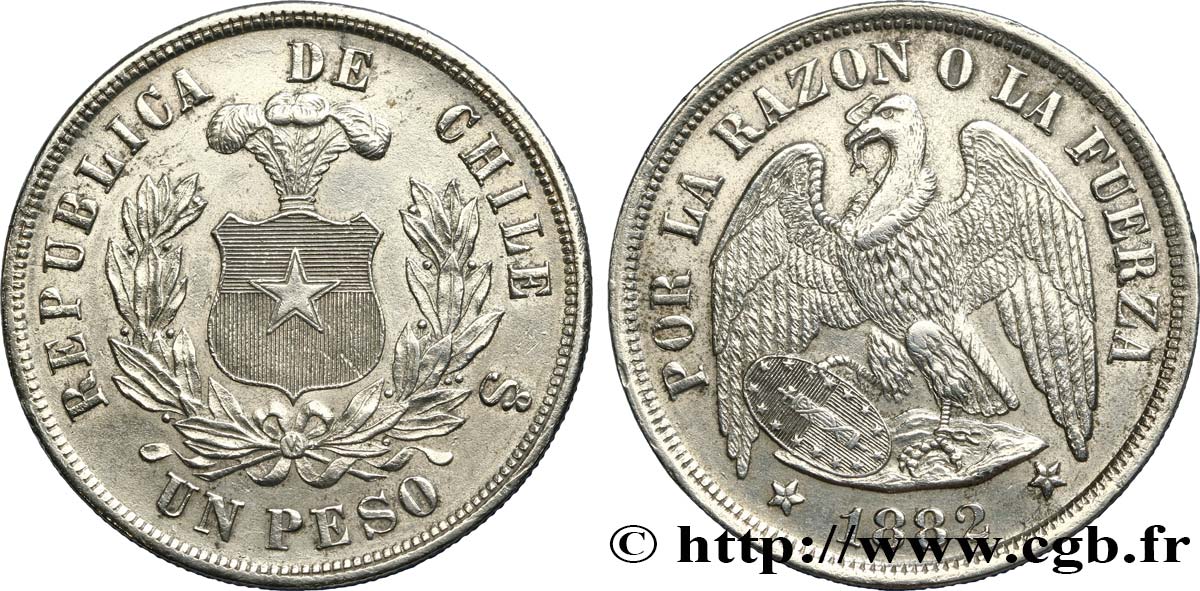 CHILI 1 Peso Condor 1882 Santiago TTB+ 