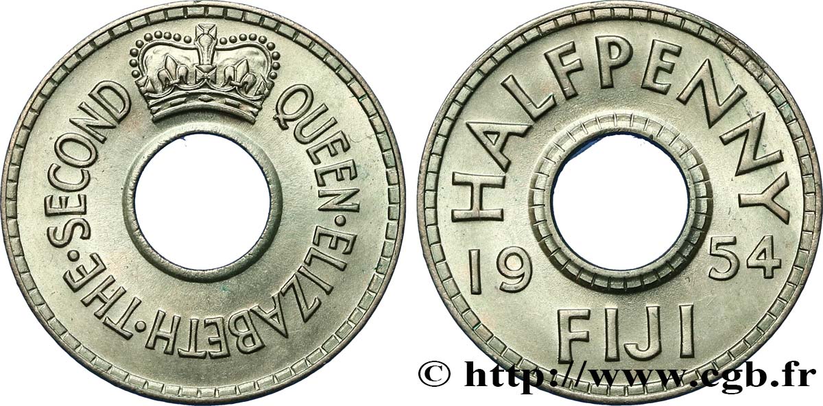 FIDJI 1/2 Penny frappe au nom de la reine Élisabeth II 1954  SPL 