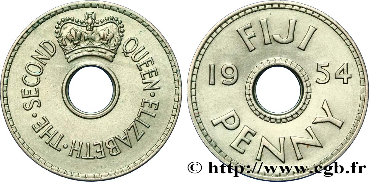 FIDJI 1 Penny frappe au nom de la reine Elisabeth II 1954  SUP 