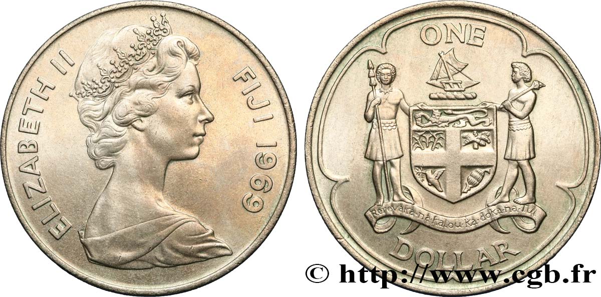 FIDJI 1 Dollar Elisabeth II / emblème 1969  SUP 
