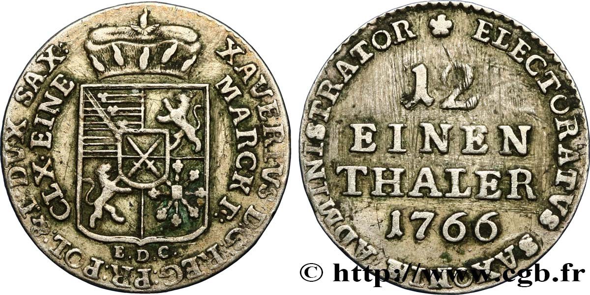 GERMANY - SAXONY 1/12 Thaler au nom du régent François-Xavier de Saxe 1766  XF 
