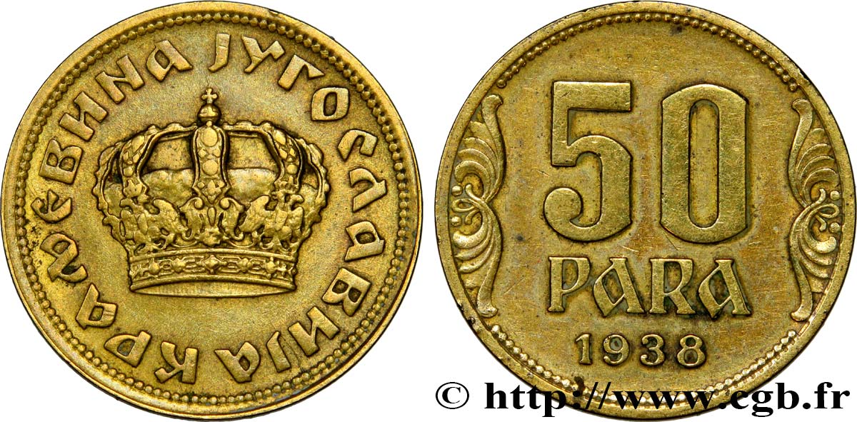 YOUGOSLAVIE 50 Para couronne 1938  TTB+ 