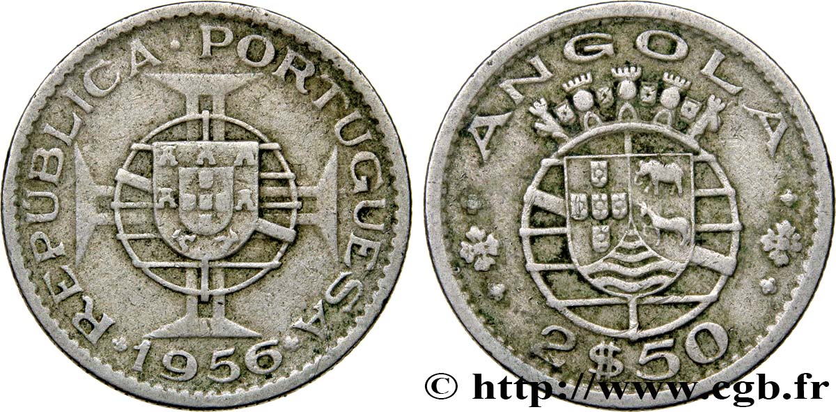 ANGOLA 2 1/2 Escudos emblème du Portugal 1956  TTB 